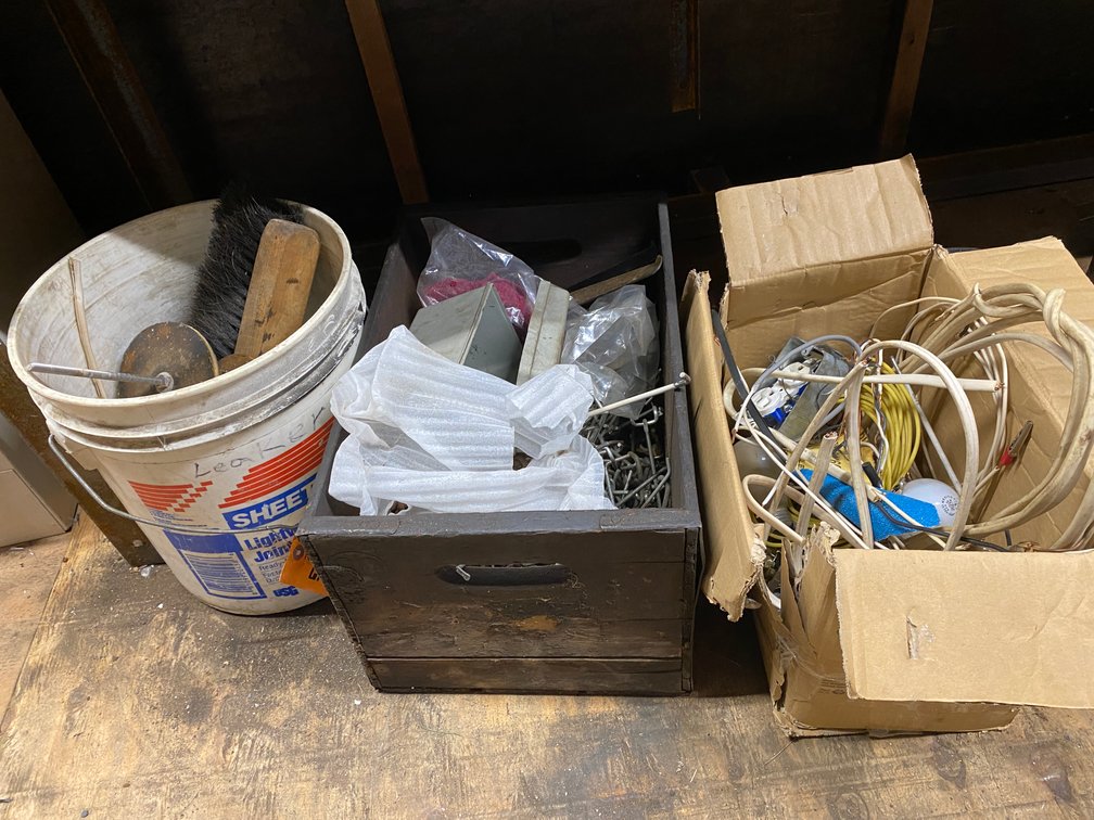 Box of Peg Board Hooks & Other Shop Items