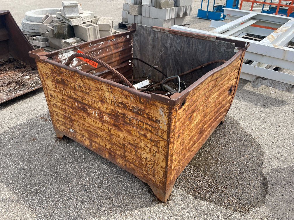 Metal Bin with Scrap Metal Pieces
