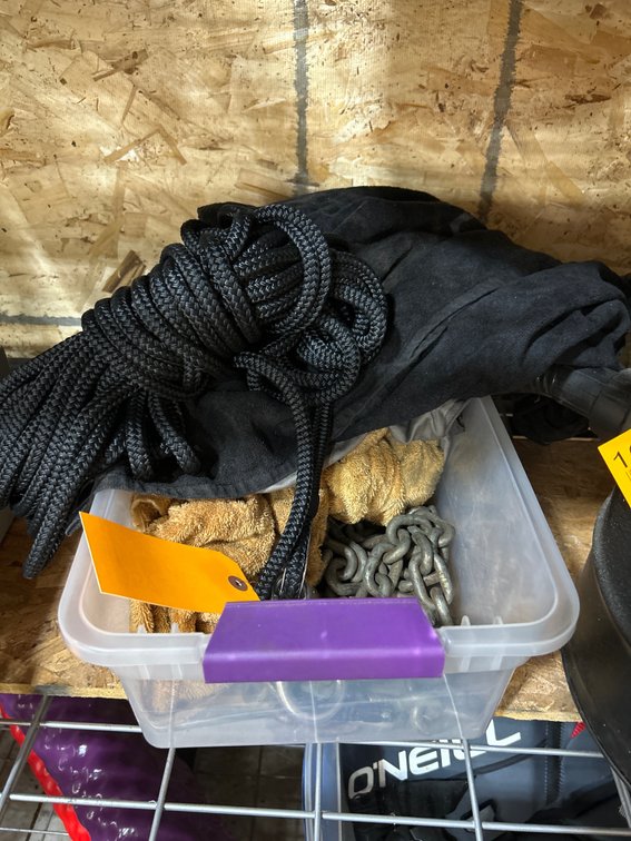 Storage Tote with Chain, Rope, and Towels