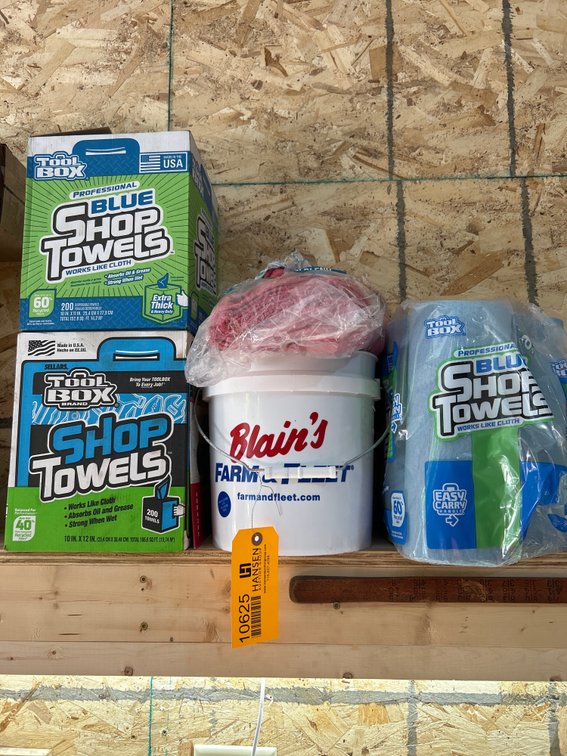 Shop Towels and Bucket with Shop Towels