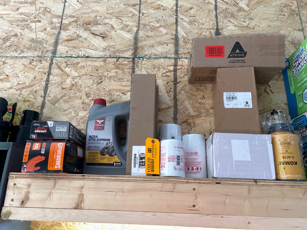 Assorted Filters, Tractor Hydraulic Oil, Nitrile Gloves