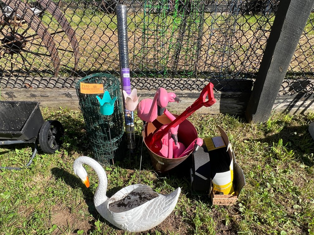 Wire Roll, Flamingos, Swan, Planters, and Edging