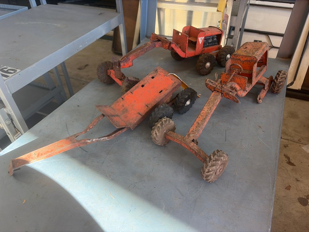 (3) Pressed Steel Construction Toy Vehicles and Parts