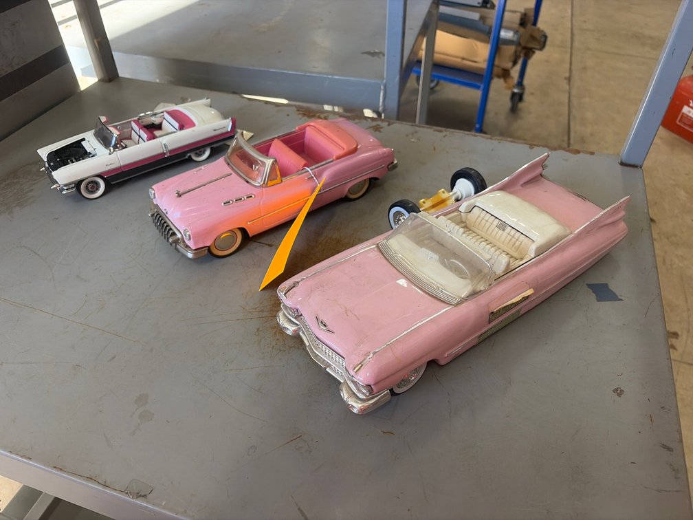 (3) Convertible Model Cars and Whiskey Decanter