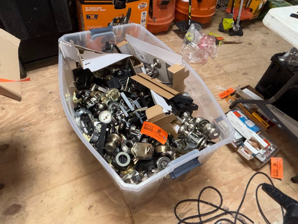 Large Tote of Door Knob Parts (Strum, WI)
