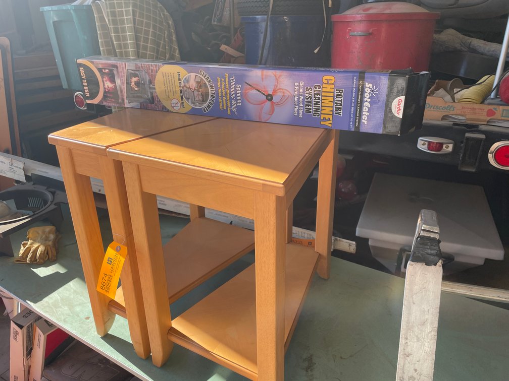 Pair of Wood End Tables with Rotary Chimney Cleaner