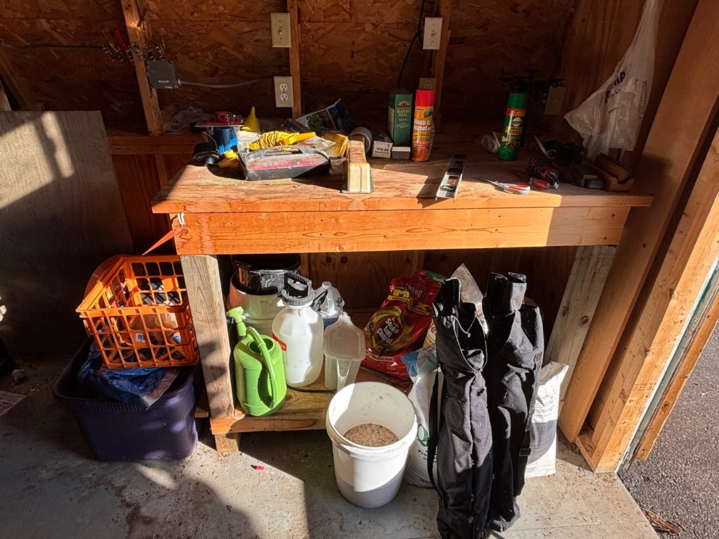 Wood Work Bench and Contents