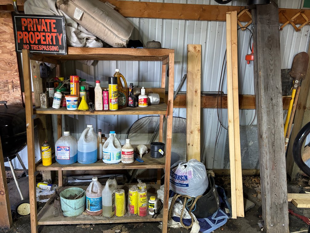 Wood Shelving Unit and Contents