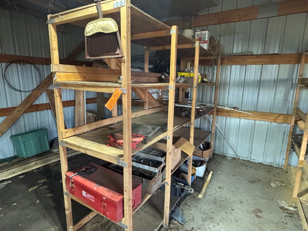 Wood Shelving Unit and Contents