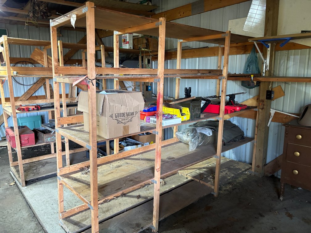 Wood Shelving Unit and Contents