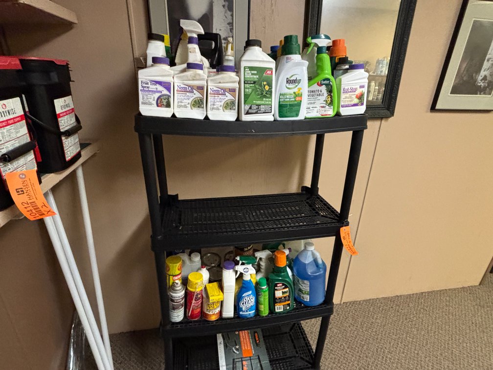 Four Tier Plastic Shelf with Contents