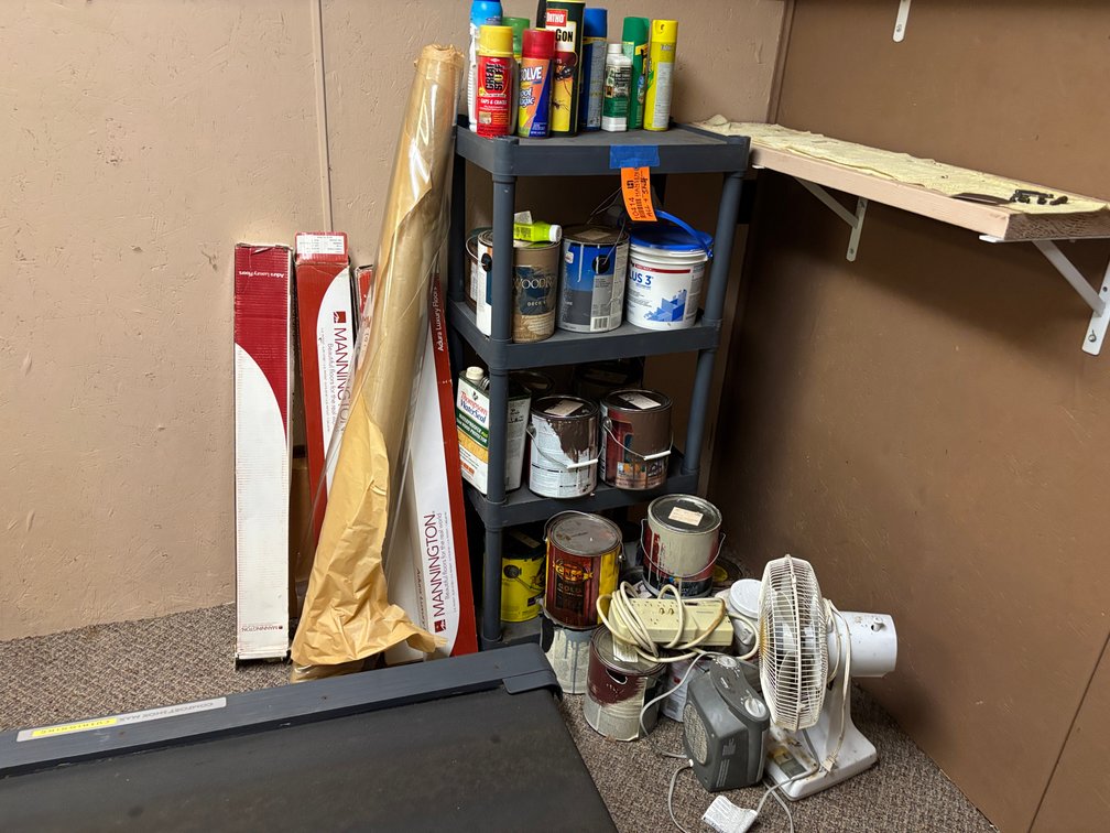Four Tier Plastic Shelf with Contents