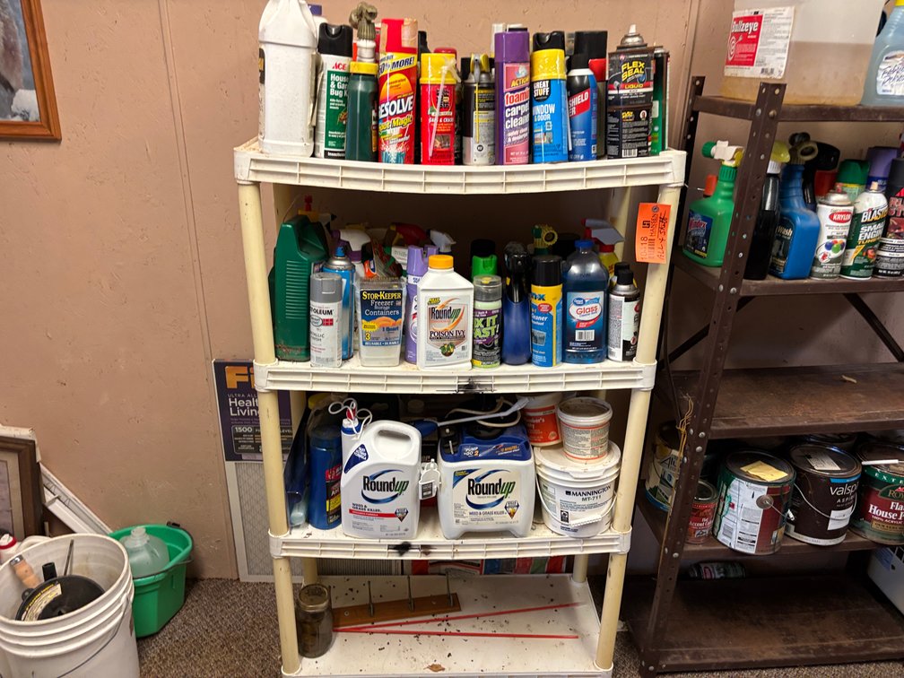 Four Tier Plastic Shelf with Contents