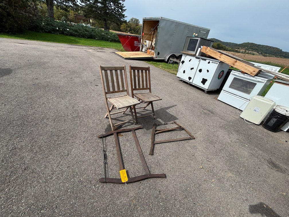 (2) Vintage Hand Saws and (2) Wood Chairs