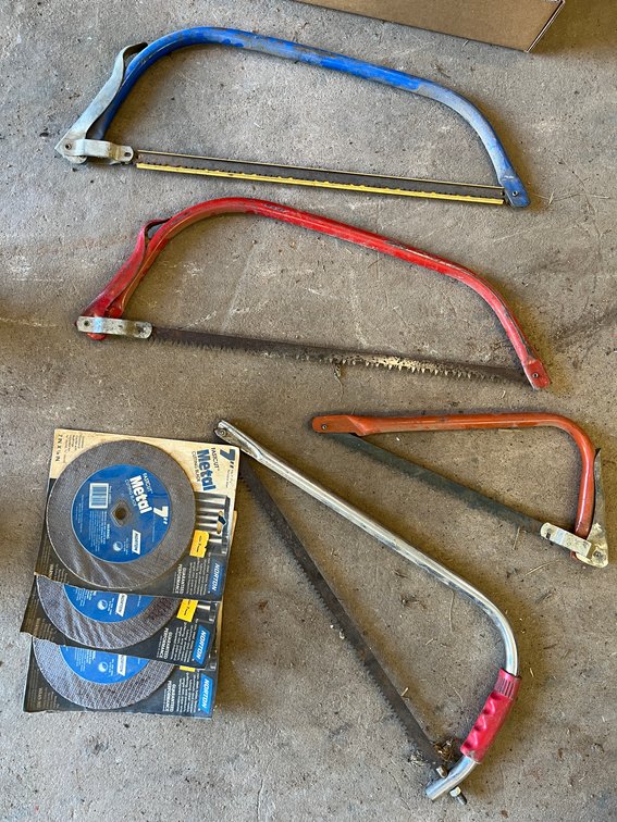 (4) Hand Bow Saws and Grinding Blades
