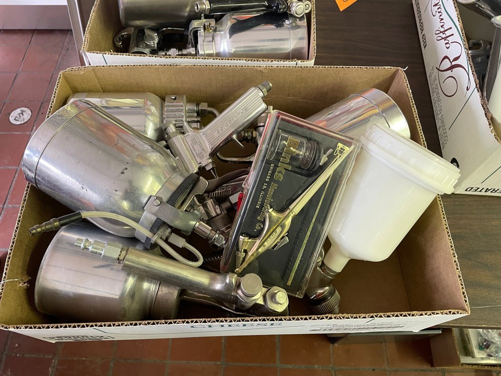 Box of Various Paint Sprayers