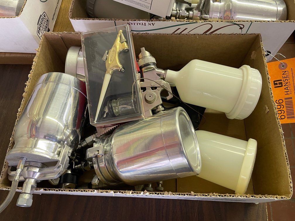 Box of Various Paint Sprayers