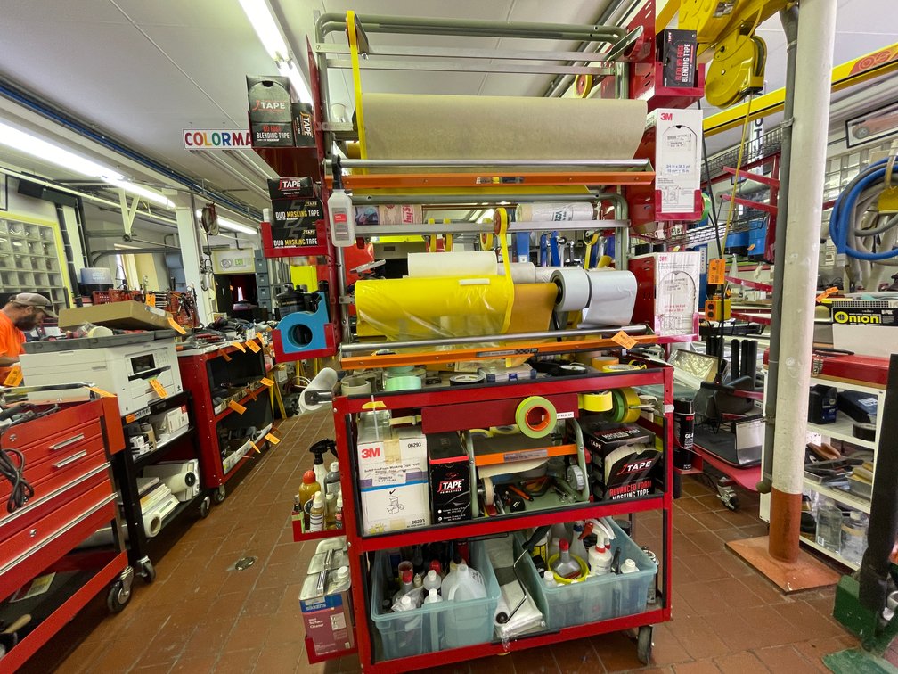 Rolling Cart with Car Paint Prep Products