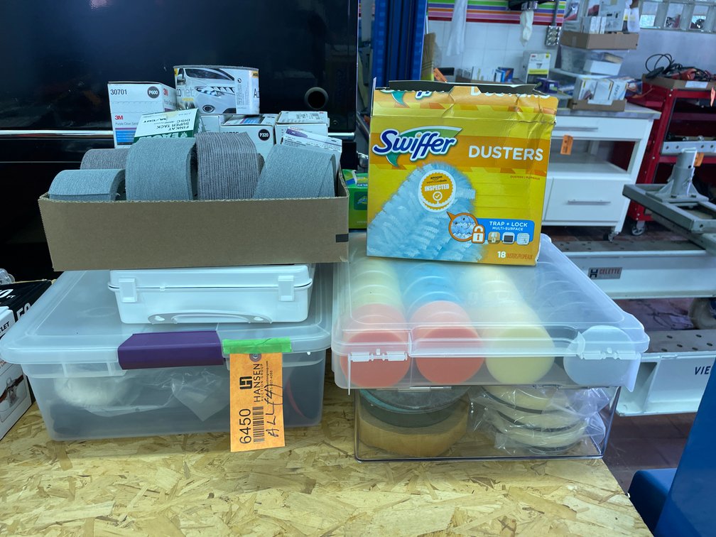 (2) Totes of Buffing Pads and Sanding Sheet Rolls