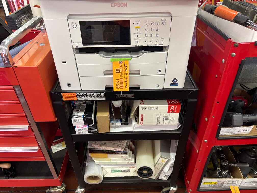 Rolling Cart with Epson Printer and Supplies