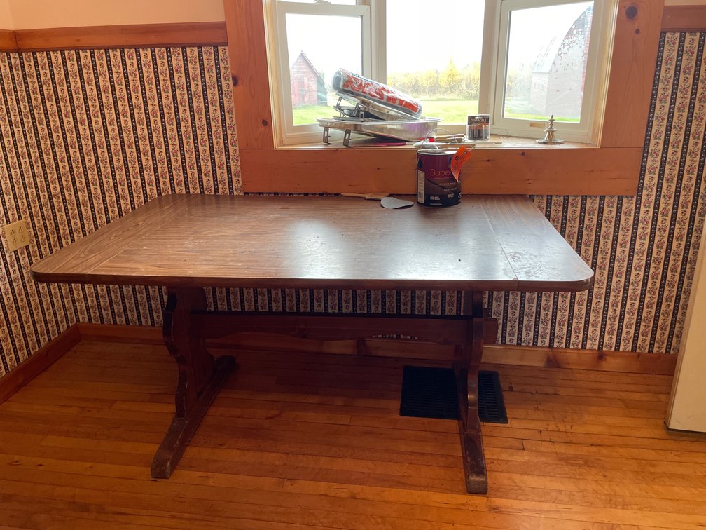 Wood Trestle Table, Painting Supplies, and More