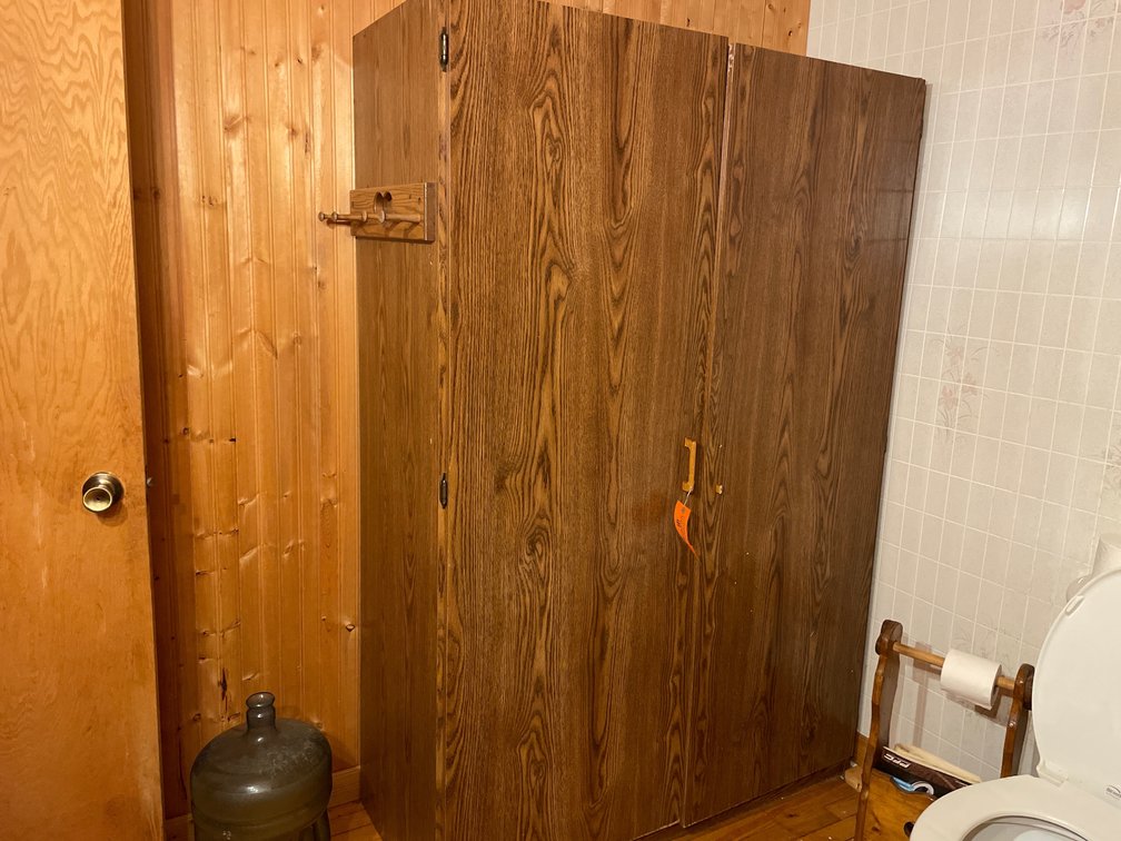 Two Door Laminate Storage Cabinet with Cleaning Supplies, Toiletries, and More