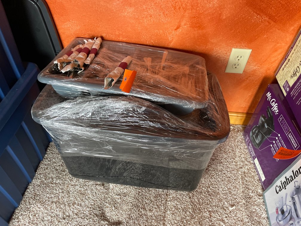 Plates, Flatware Organizer with Silverware, and Bus Tubs