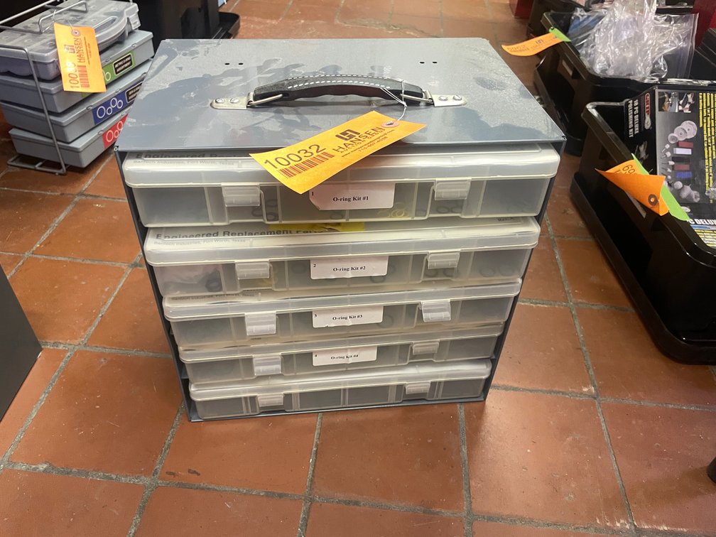 Metal Cabinet with (5) Poly Bins of O Rings