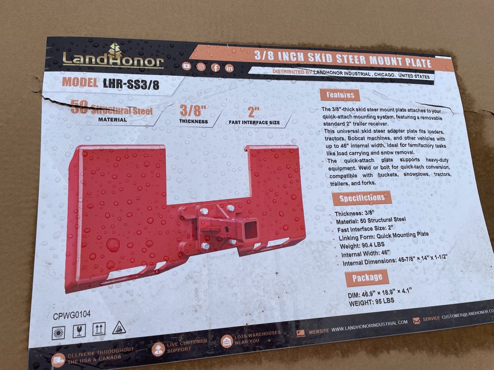 LandHonor 3/8" Thick Universal Mounting Plate with 2" Hitch Receiver