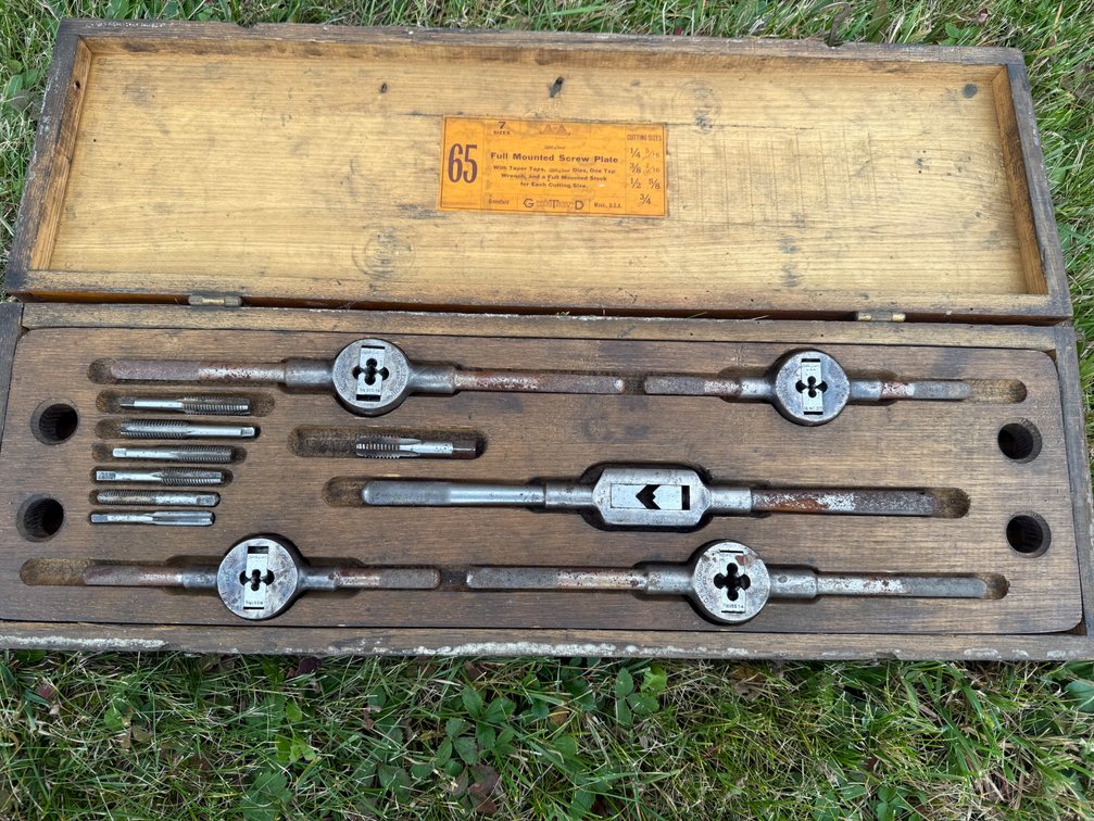 Greenfield Tap & Die Little Giant No. 65 Full Mounted Screw Plate Tap and Die Set with Wooden Case