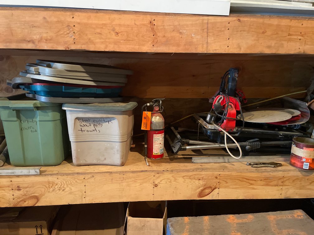 Wet Tile Saw, Plastic Storage Totes, Kidde Fire Extinguisher, and More