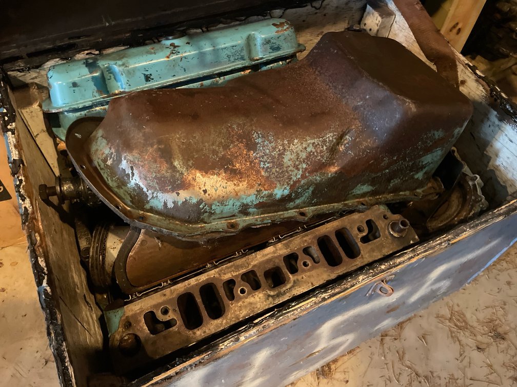 Pontiac 455 SD Engine Components with HD Turbo Transmission and Storage Crate
