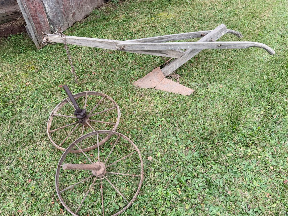 Wooden Walking Plow with (2) Spoked Implement Wheels