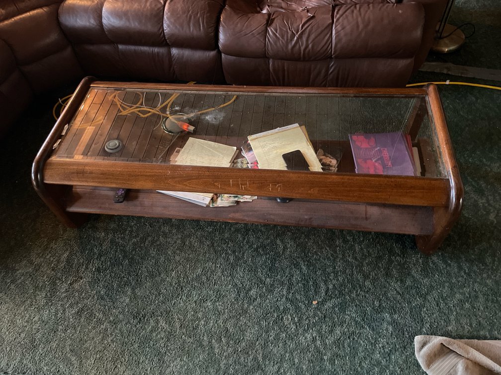 (1) Wood Coffee Table with Inset Glass Top