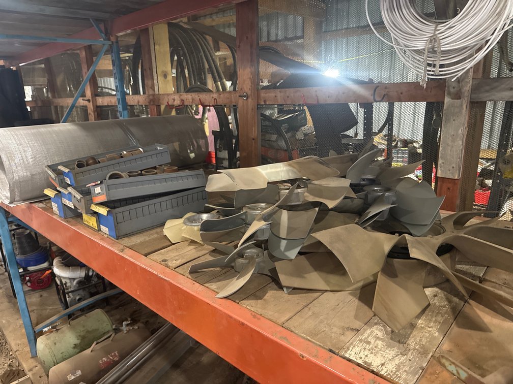 Engine Cooling Fan Assemblies, Pipe Fittings in Storage Bins, Wire Mesh Rolls, and More