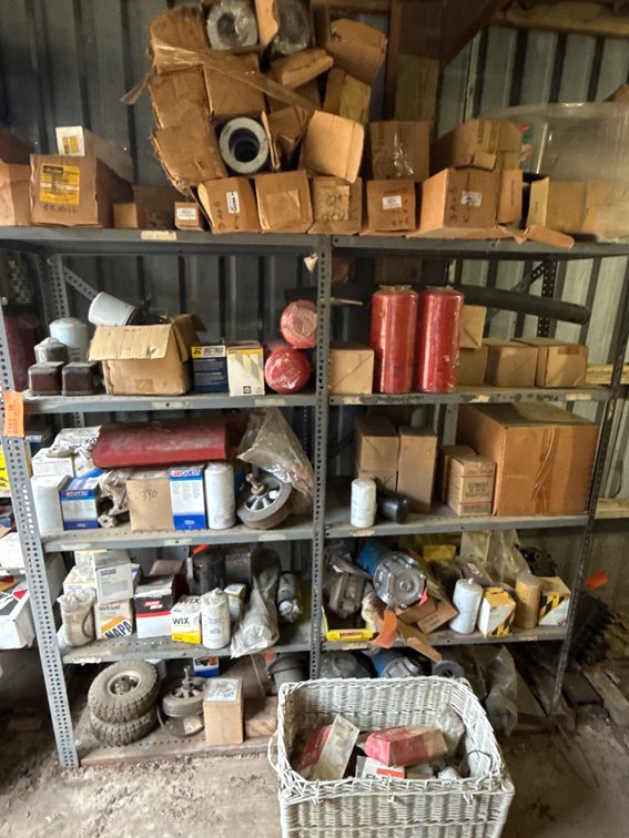Five Tier Industrial Shelving Unit with Automotive and Industrial Filters, Electric Motors, and More
