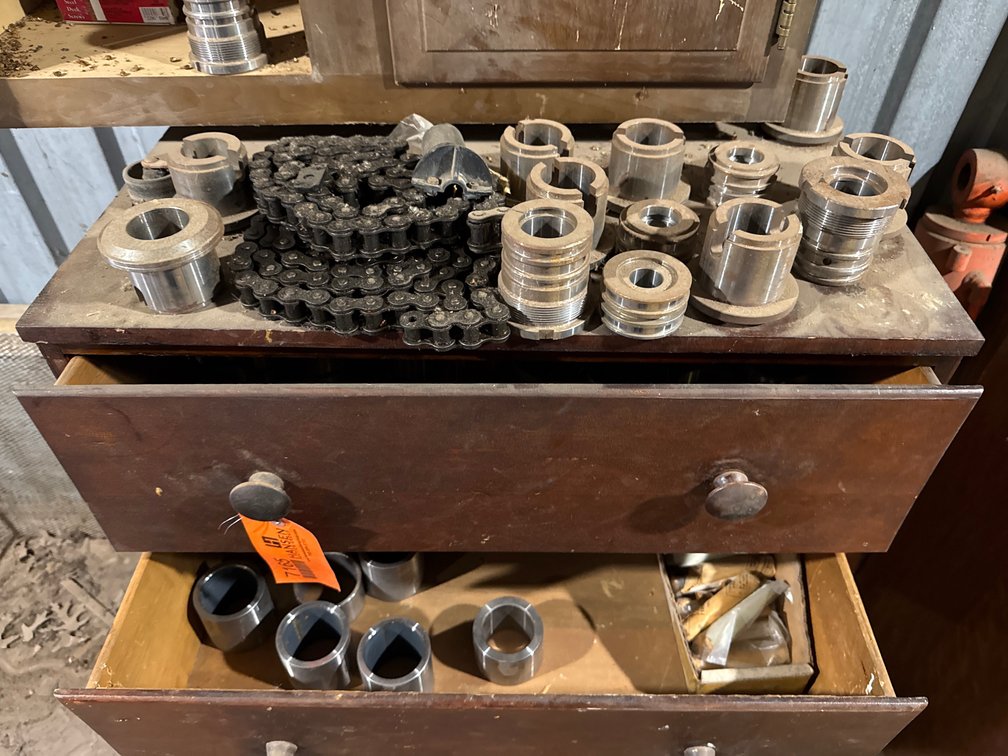 Wooden Drawer Cabinet with Bushings, Roller Chain, Filter Screens, and Tooling