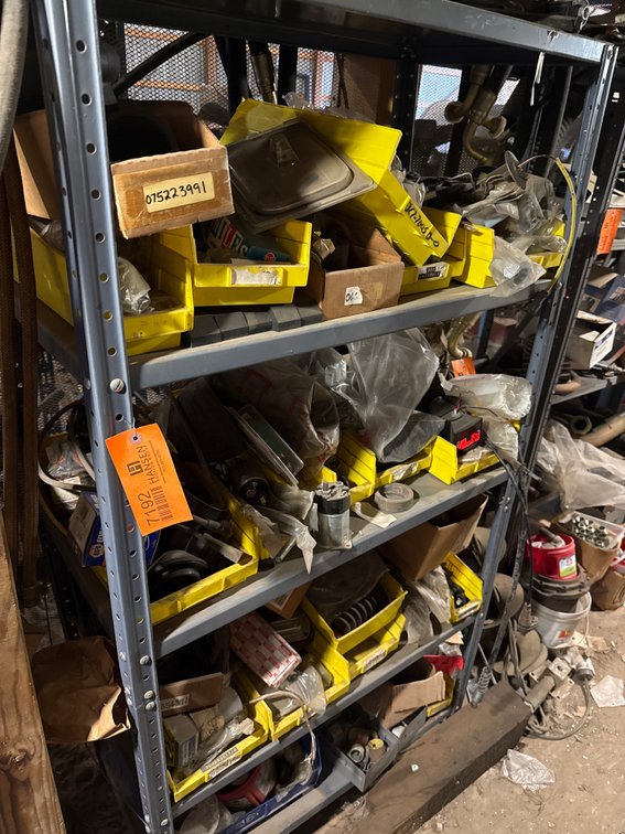 (1) Four Tier Metal Shelving Rack with Automotive Parts, Hardware, and More