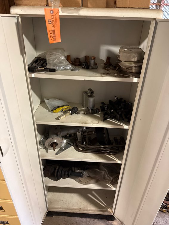 Metal Double Door Storage Cabinet with Hydraulic Components, Machine Hardware, and More