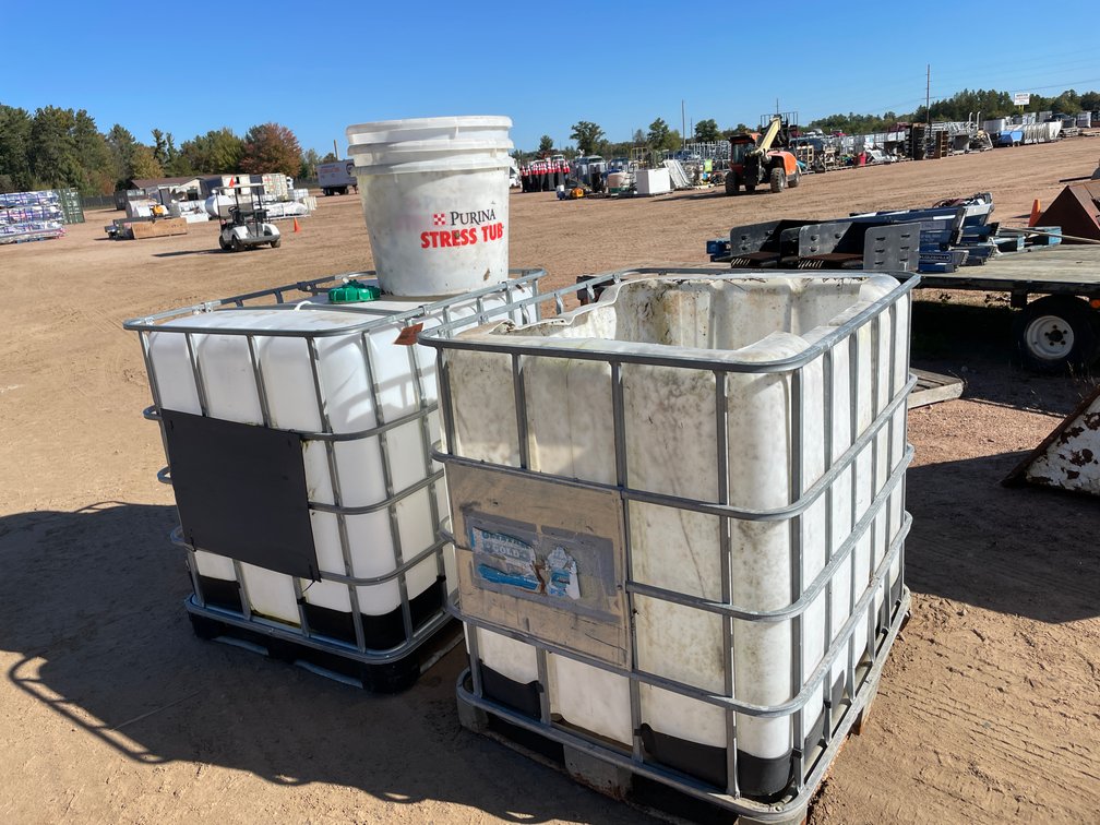 (2) Caged Poly Totes & Poly Buckets