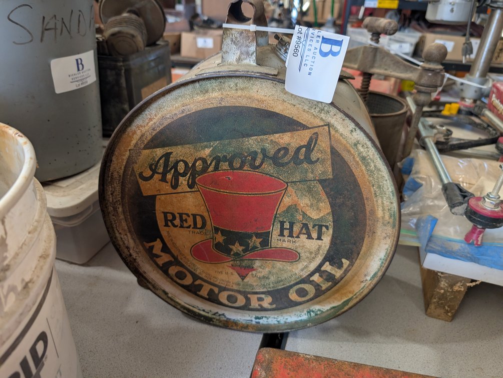 Antique Metal Approved Red Hat Motor Oil Container