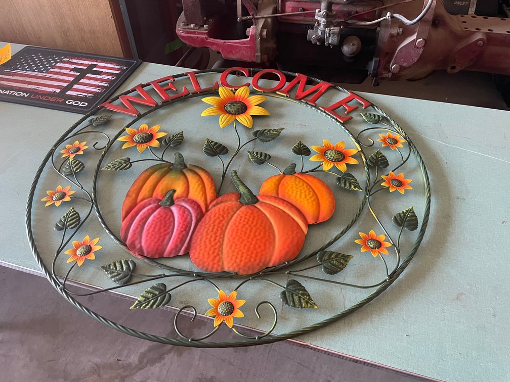 Welcome Metal Pumpkin Fall Sign with Sunflowers