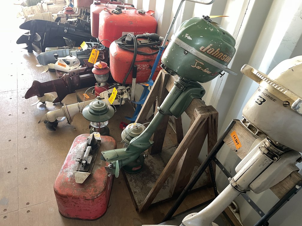 Vintage Johnson Seahorse Boat Motor on Wooden Stand and More (Neenah, WI)