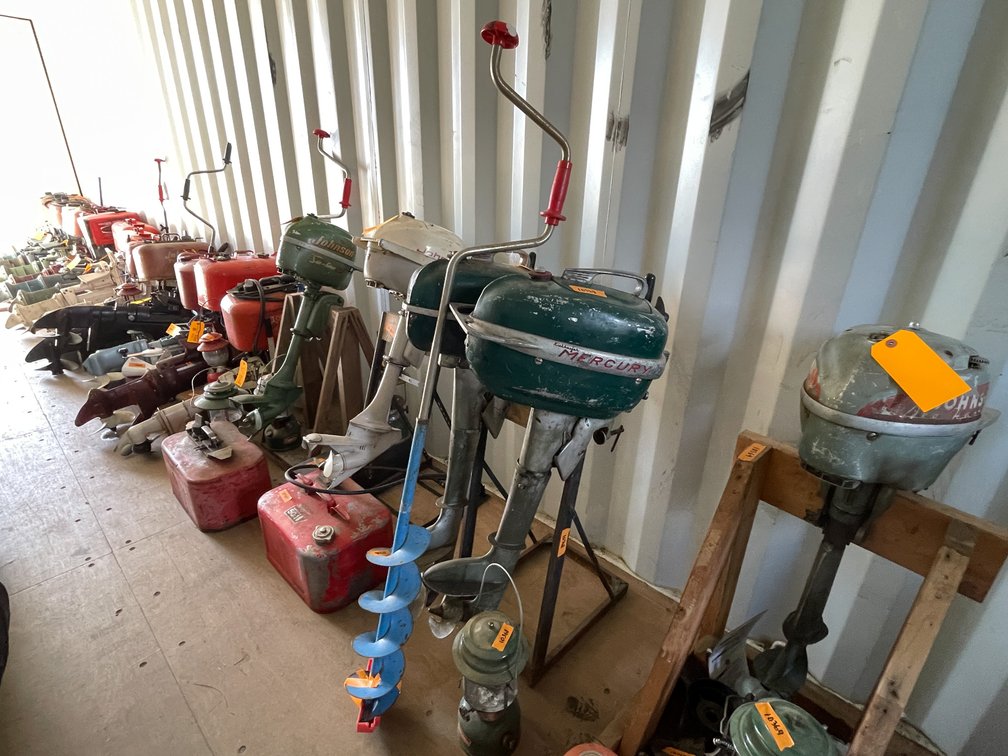 (2) Vintage Mercury Boat Motors on Metal Stand and More (Neenah, WI)