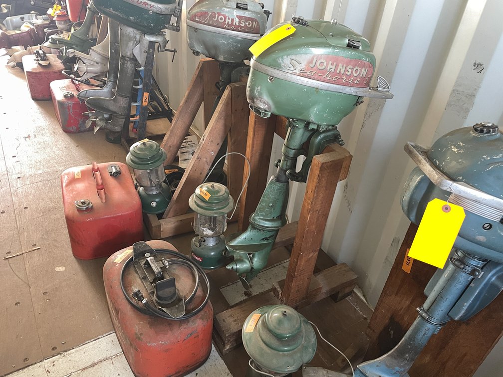 Vintage Johnson Seahorse Boat Motor on Wooden Stand and More (Neenah, WI)
