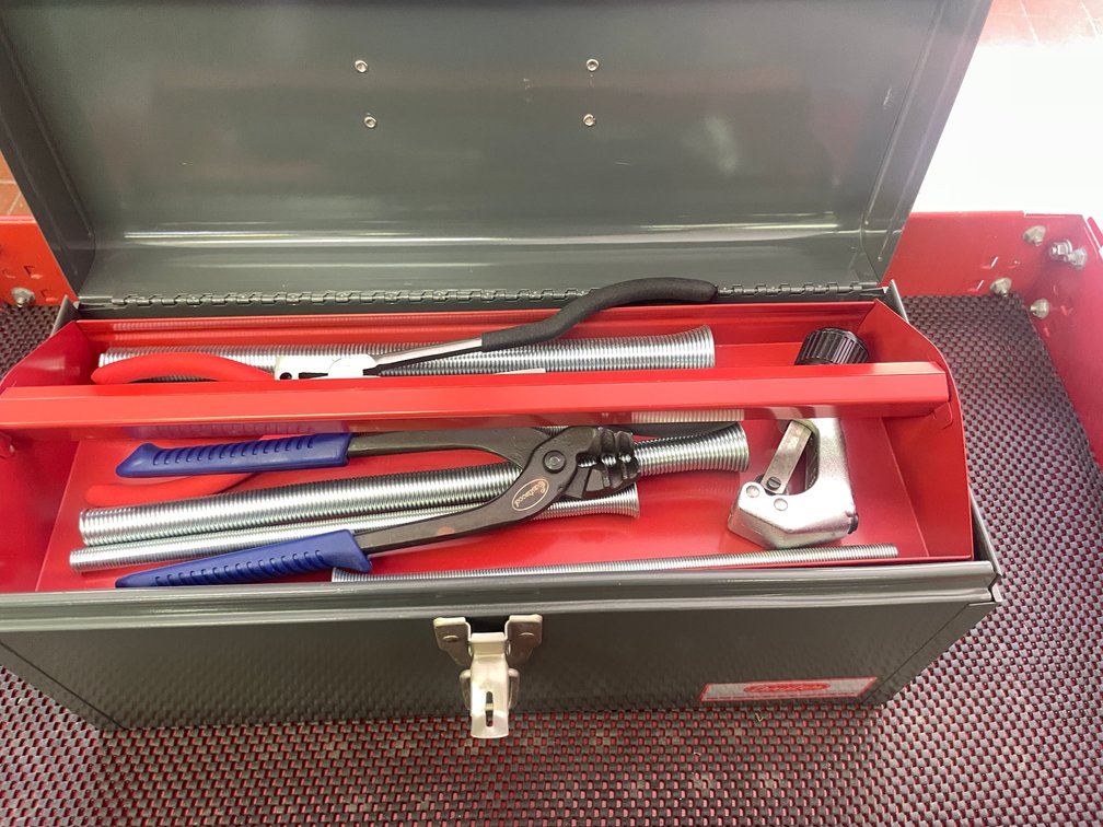 Metal Toolbox with Tubing Bender and Tools
