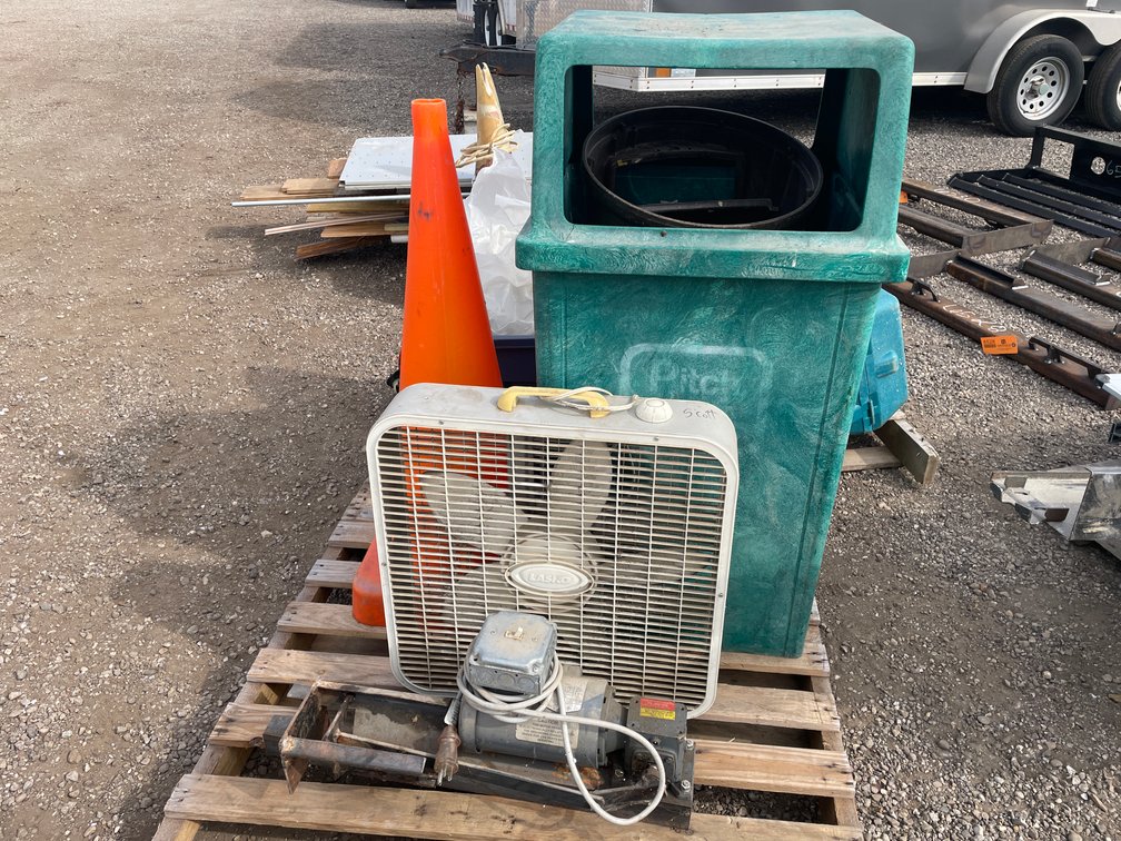 Rubbermaid Garbage Can and Large Orange Cone