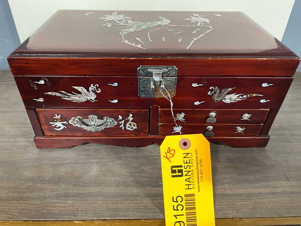 Vintage Asian Mother of Pearl Inlaid Music Jewelry Box with Jewelry (T5)
