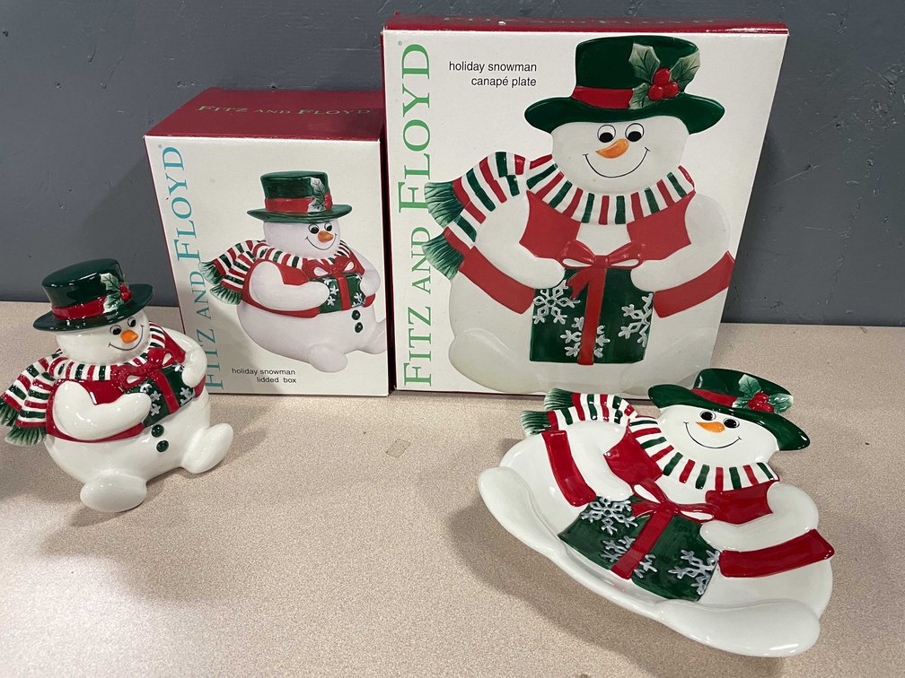 Snowman Cookie Jar and Plate (T3)