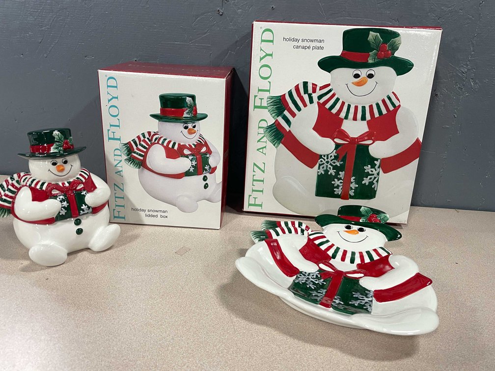 Snowman Cookie Jar and Plate (T3)